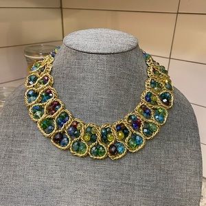 Vintage Multicolored Rhinestone Bib Necklace